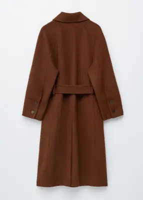 Manteau trois-quarts en laine à ceinture à nouer - Marron Clair — photo 1