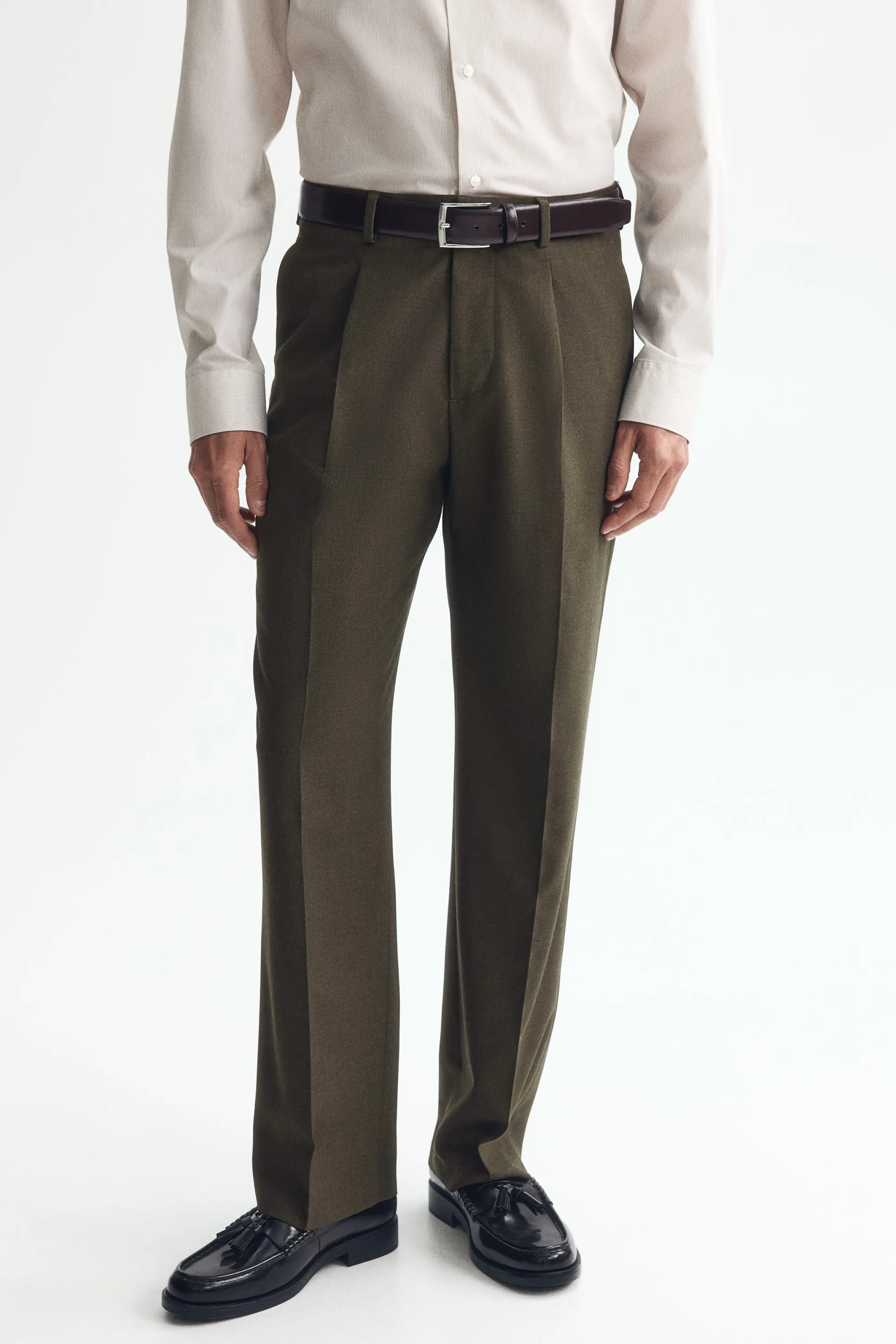 Pantalon chic Regular Fit - Vert kaki foncé