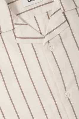 La chemise manches courtes coton lin - Beige rayures marron — photo 2