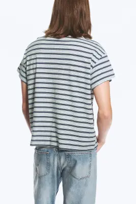 T-shirt carré en coton - Bleu rayé — photo 3