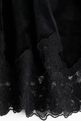 Pantalon de pyjama en velours maille avec dentelle - Noir — photo 3