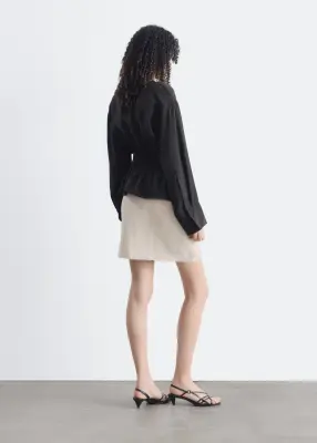 Blouse en lin avec taille à smocks - Noir — photo 5