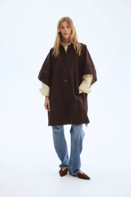 Manteau cape avec col - Marron foncé — photo 1