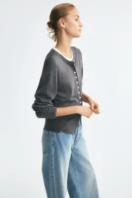 Gilet en maille fine - Gris foncé chiné — photo 3