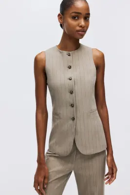 Long gilet sans manches - Grège/rayures tennis — photo 3