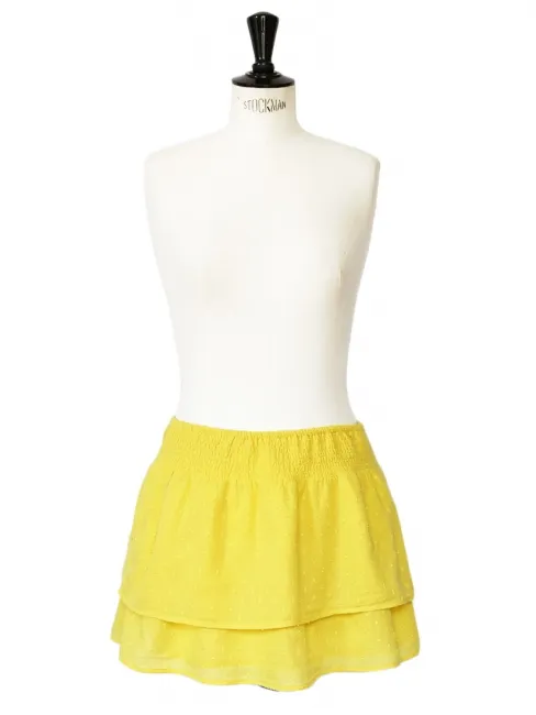 Jupe courte en coton plumetis jaune canari Taille 36/38