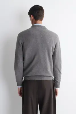 PULL EN CACHEMIRE À COL POLO - GRIS CHINÉ — photo 4