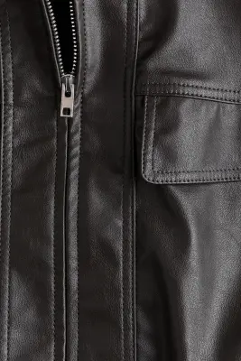 Veste oversize en tissu enduit - Marron foncé — photo 4