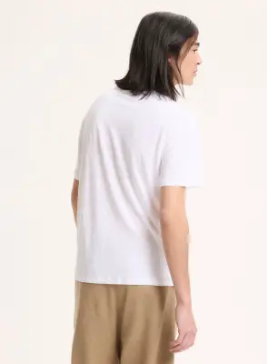 T-shirt Blanc Col Rond Manches Courtes en Lin / Elasthanne — photo 4