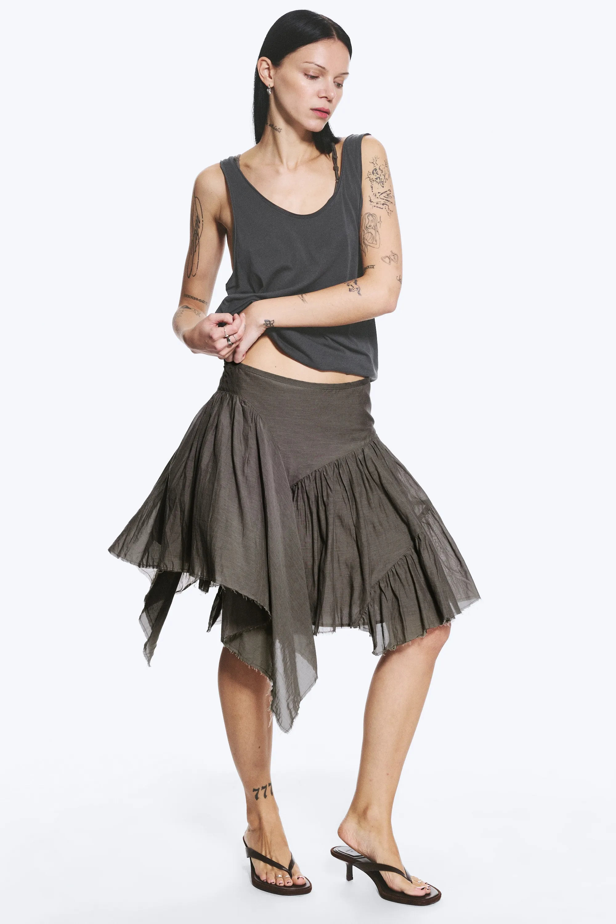 Jupe midi asymétrique en coton - Taupe foncé