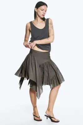Jupe midi asymétrique en coton - Taupe foncé — photo 1