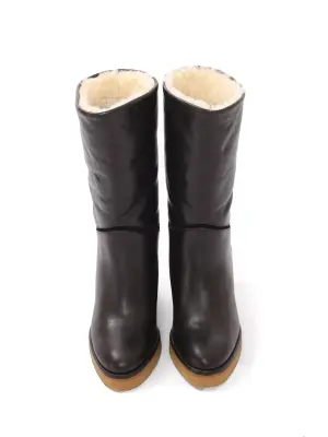 Bottes compensées en cuir noir et shearling blanc Prix boutique 1000€ Taille 36 — photo 2