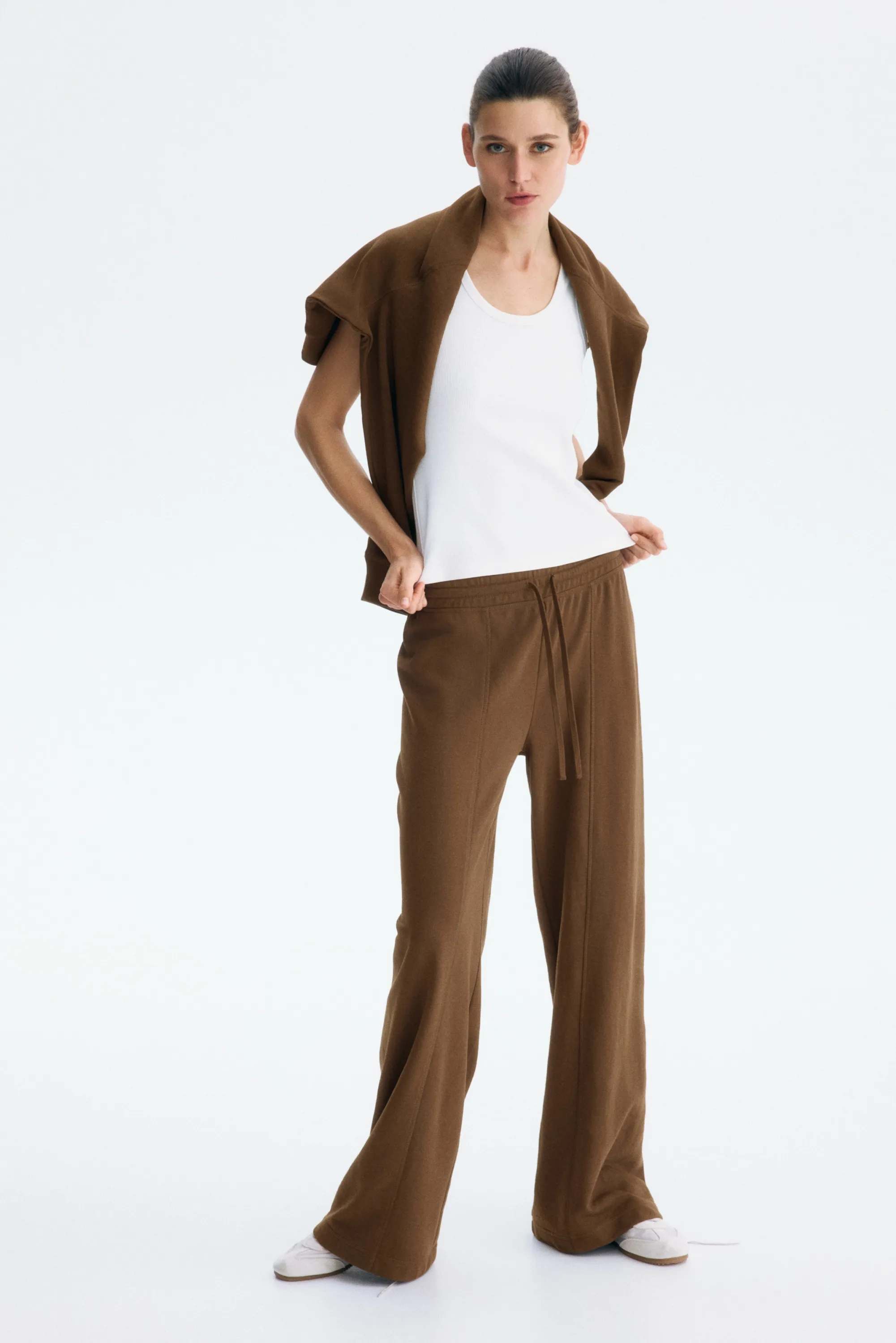Pantalon jogger à jambes larges - Marron foncé