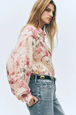 Chemise en lin - Beige clair/fleuri — photo 2