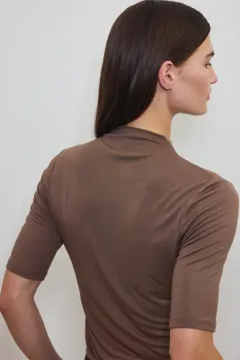 T-shirt à col cheminée Warming Slim Fit - Marron — photo 3