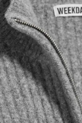 Pull demi-zippé en laine mélangée - Gris — photo 4